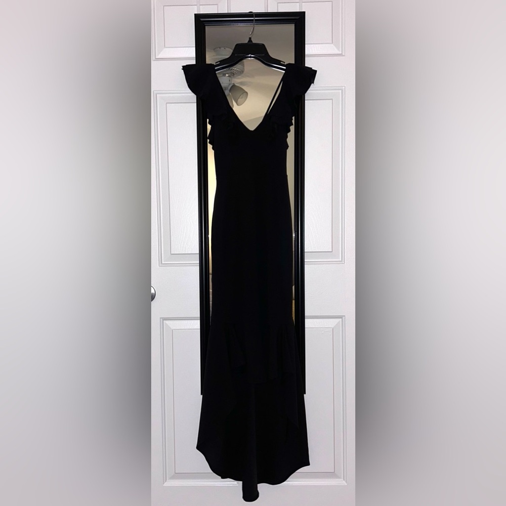 Hello Molly Open Back Ruffled Hi-lo Black Dress
